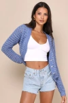 Lulus Breezy Attitude Blue Loose Knit Button-up Cardigan Sweater In Blue