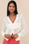 LULUS BREEZY ATTITUDE IVORY LOOSE KNIT BUTTON-UP CARDIGAN SWEATER