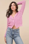 Lulus Breezy Attitude Pink Loose Knit Button-up Cardigan Sweater In Pink