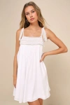 Lulus Breezy Beloved White Lace Tie-strap Shift Mini Dress In White