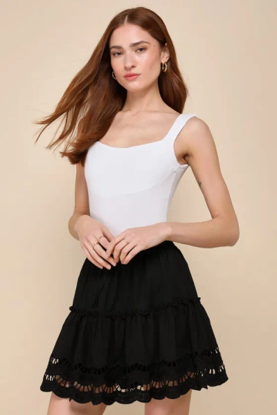 Lulus Breezy Charisma Black Tiered Eyelet Embroidered Mini Skirt