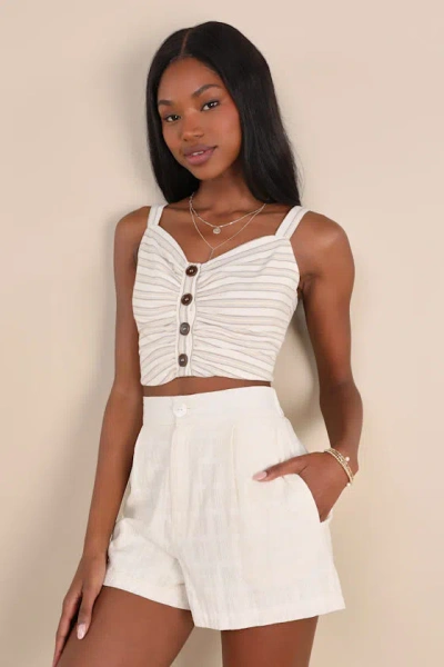Lulus Breezy Composure Ivory Textured High-rise Shorts