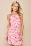 Lulus Breezy Date Pink Floral Cutout Halter Mini Dress In Pink
