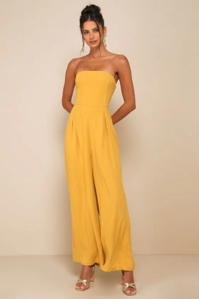Lulus Breezy Essential Mustard Yellow Linen Wide-leg Jumpsuit