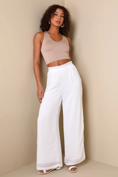 Lulus Breezy Option Ivory Textured High Waisted Wide Leg Pants