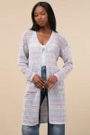 Lulus Breezy Strolls Light Blue Multi Striped Crochet Long Cardigan In Light Blue