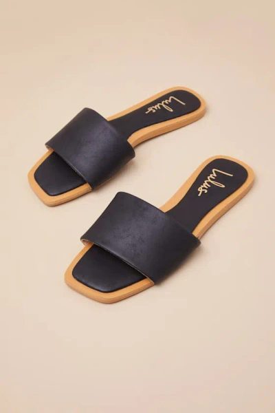 Lulus Brenner Black Flat Square-toe Slide Sandals