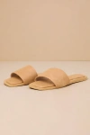 Lulus Brenner Camel Flat Square-toe Slide Sandals In Brown