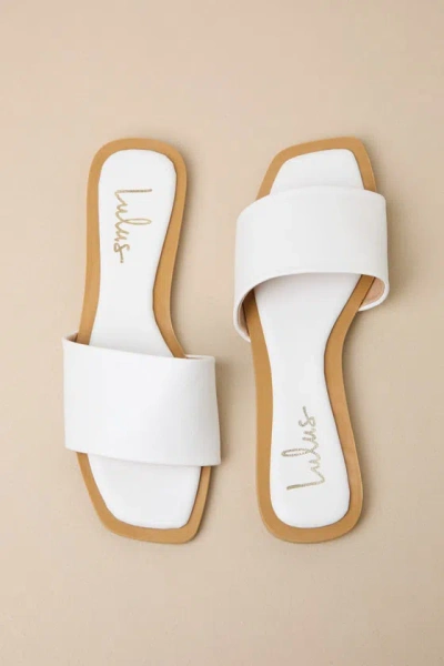 Lulus Brenner White Flat Square-toe Slide Sandals