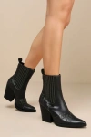 LULUS BREXTIN BLACK POINTED-TOE ANKLE-HIGH WESTERN BOOTS