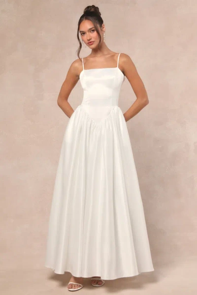 Lulus Bria White Basque Waist Maxi Dress