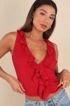Lulus Briella Red Ruffled Button-front Top In Red