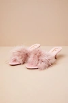 Lulus Briggs Blush Feather Low Heel Slide Sandals In Pink