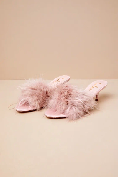 Lulus Briggs Blush Feather Low Heel Slide Sandals In Pink