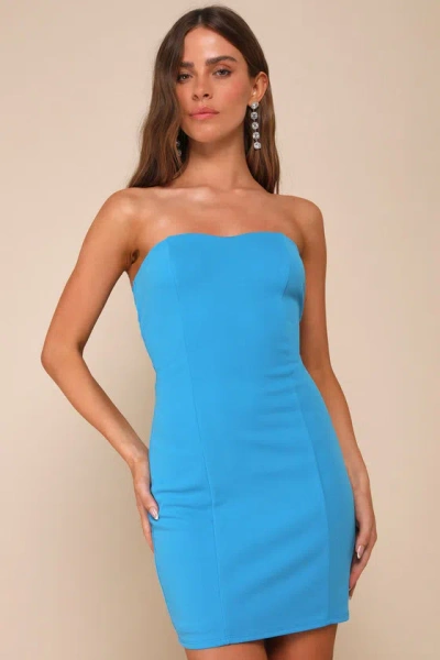Lulus Bright Aesthetic Blue Strapless Cutout Bodycon Mini Dress