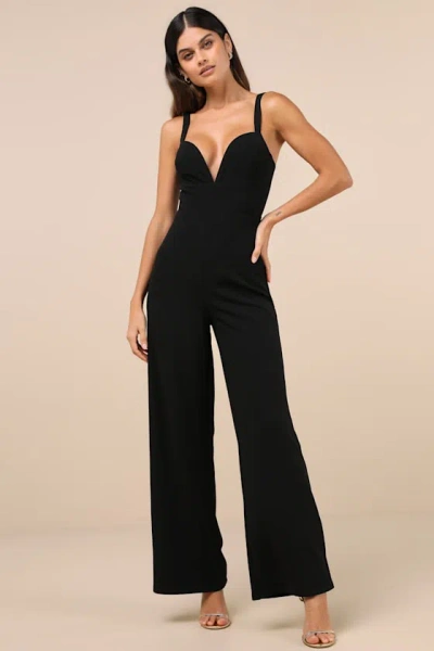 Lulus Brighton Black Plunge Wide-leg Jumpsuit