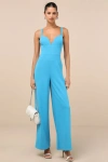 Lulus Brighton Bright Blue Plunge Wide-leg Jumpsuit In Blue