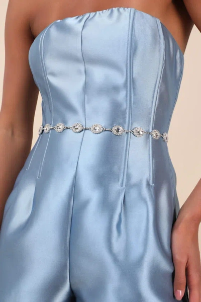 Lulus Brilliant Addition Silver Rhinestone Chain Belt In Metallic