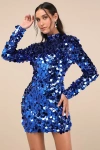 Lulus Brilliant Behavior Royal Blue Sequin Backless Mini Dress In Royal Blue