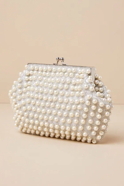 Lulus Brilliant Energy White And Silver Pearl Beaded Clutch