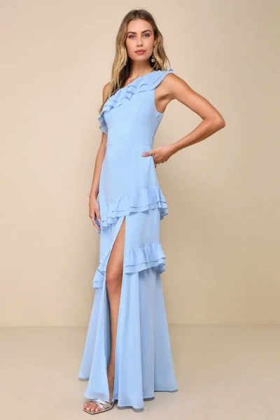 Lulus Brilliant Grace Light Blue Ruffled One-shoulder Maxi Dress