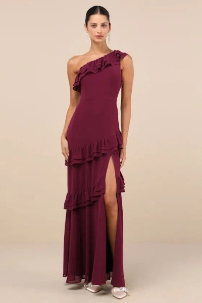 Lulus Brilliant Grace Plum Purple Ruffled One-shoulder Maxi Dress