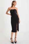 Lulus Bring The Poise Black Strapless Bow Midi Dress In Black