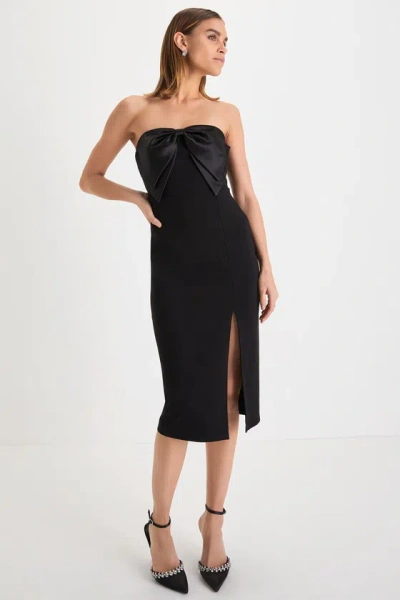 Lulus Bring The Poise Black Strapless Bow Midi Dress