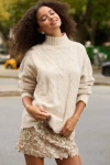 Lulus Brinsley Heathered Beige Cable Knit Sequin Turtleneck Sweater In Neutral