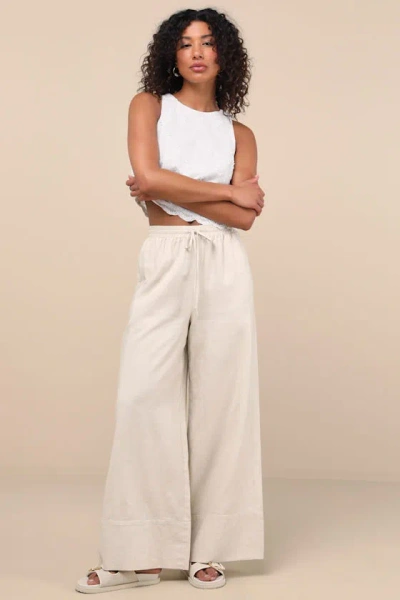 Lulus Brisa Beige Cuffed Wide-leg Pants