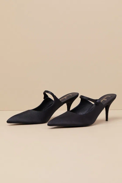 Lulus Bristel Black Satin Mule Pumps