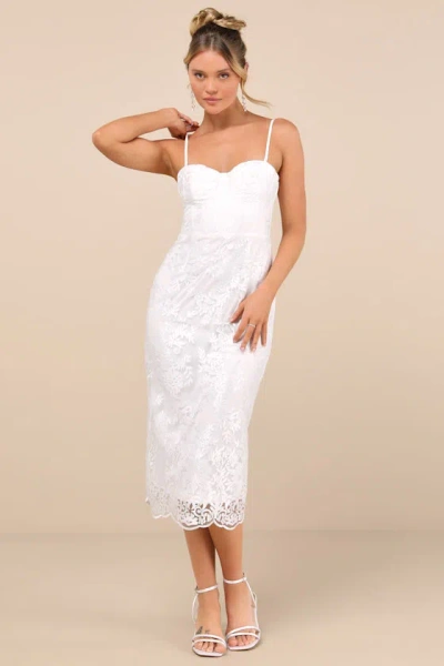 Lulus Brittley White Embroidered Bustier Midi Dress