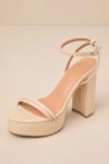 LULUS BROCKTAN NATURAL RAFFIA PLATFORM ANKLE STRAP HIGH HEEL SANDALS