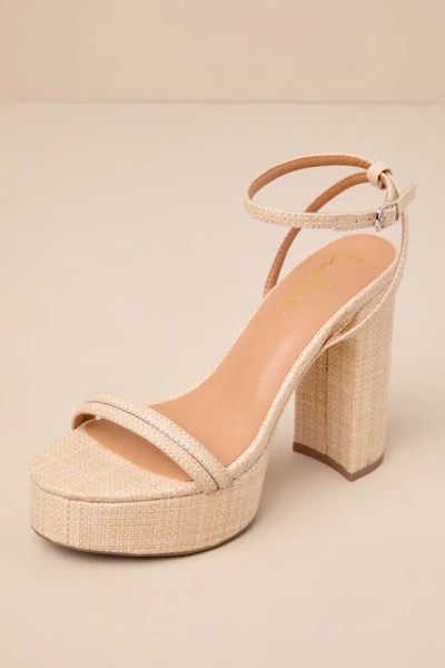 Lulus Brocktan Natural Raffia Platform Ankle Strap High Heel Sandals In Beige