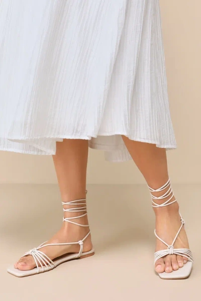 Lulus Brycin Bone Strappy Lace-up Sandals In White