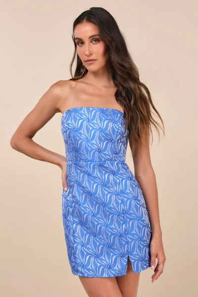 Lulus Bubbly Beauty Blue Jacquard Strapless Bustier Mini Dress