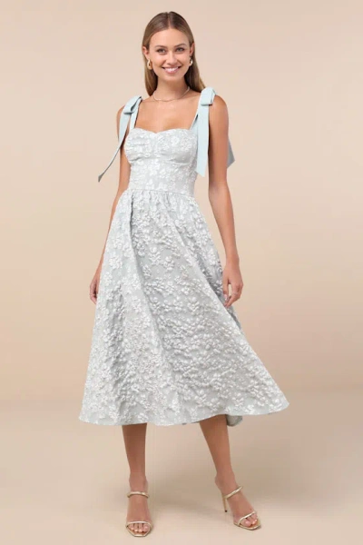 Lulus Bubbly Bliss Sage Green Jacquard Bustier Tie-strap Midi Dress