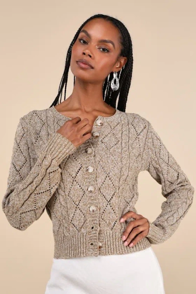 Lulus Bundled Cutie Tan Marled Cable Knit Cardigan Sweater