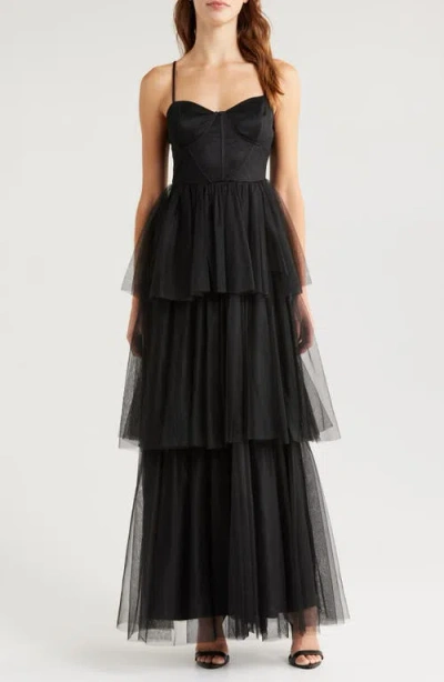 Lulus Tulle-y Amazing Black Tulle Sleeveless Bustier Maxi Dress