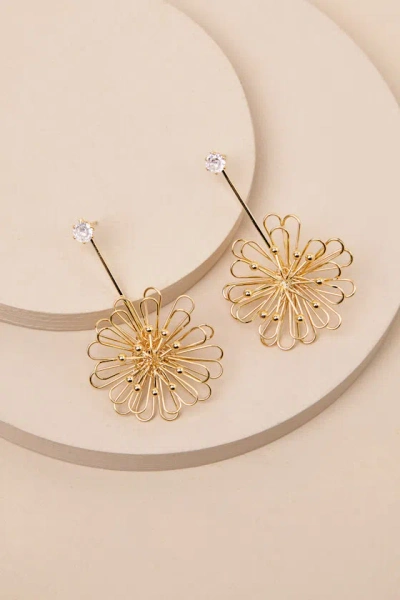 Lulus Byrony Gold Flower Drop Earrings In Green
