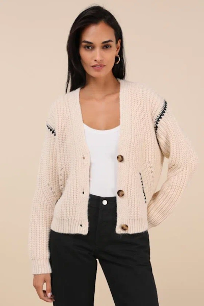 Lulus Cabin Cues Cream Embroidered Cardigan In White