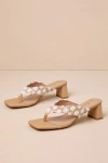 Lulus Cachia Natural Raffia Textured High Heel Thong Sandals In Beige