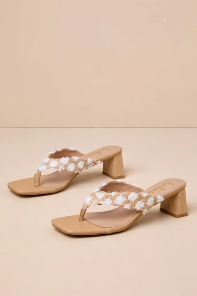Lulus Cachia Natural Raffia Textured High Heel Thong Sandals In Beige