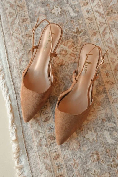 Lulus Cadey Tan Suede Pointed-toe Slingback Pumps In Multi