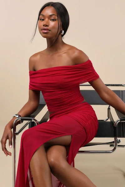 Lulus Cadie Red Mesh Off-the-shoulder Top