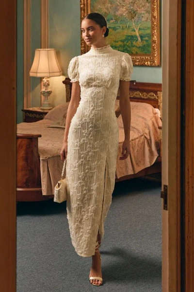 Lulus Cadison Cream Textured Puff Sleeve Column Maxi Dress In White