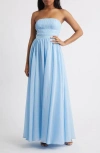 Lulus Calais Strapless Pleated Dress In Blue