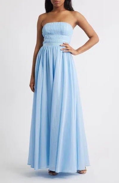 Lulus Calais Strapless Pleated Dress In Blue