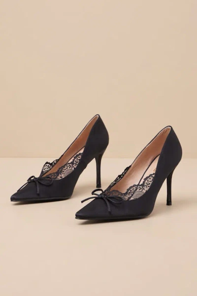 Lulus Calandre Black Satin Pointed-toe Pumps