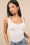 Lulus Calanthe Ivory Pointelle Knit Button-front Tank Top In Ivory